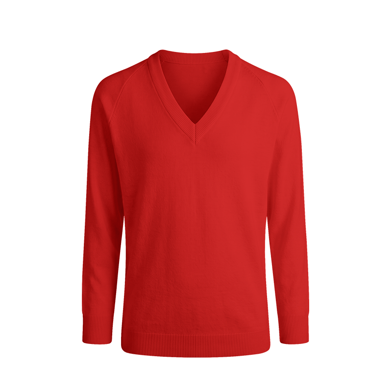 Red Cotton-Mix V-Neck Jumper