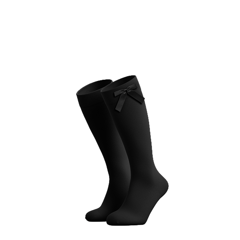 Black Knee-High Socks with Bow Detail