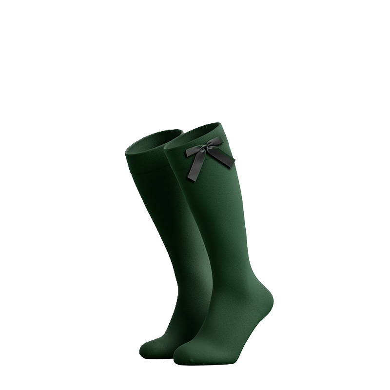 Bottle Green Knee-High Socks with Bow Detail