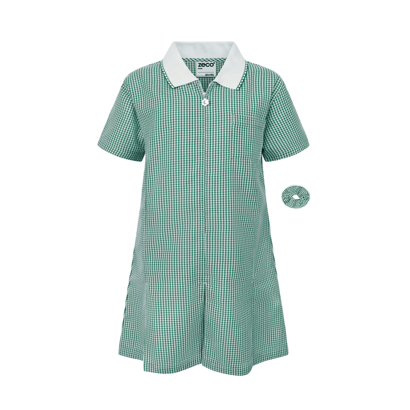 Green Zip-Front Gingham Summer Dress