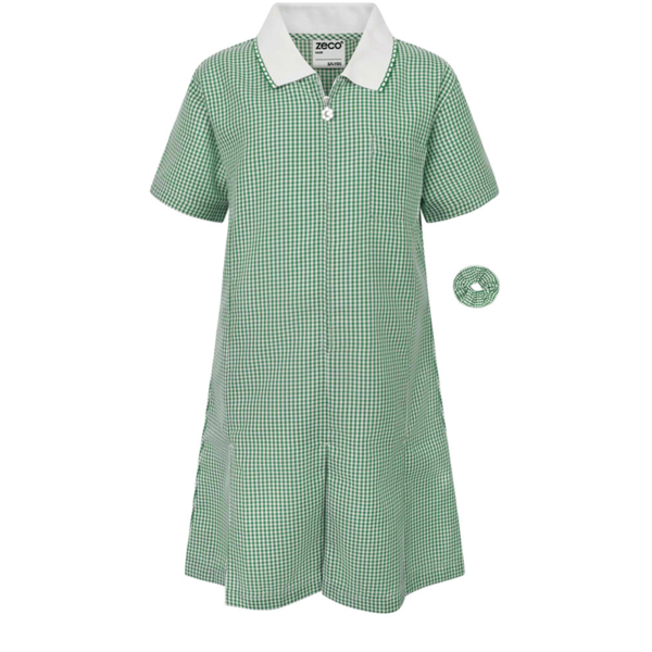 Green Zip-Front Gingham Summer Dress