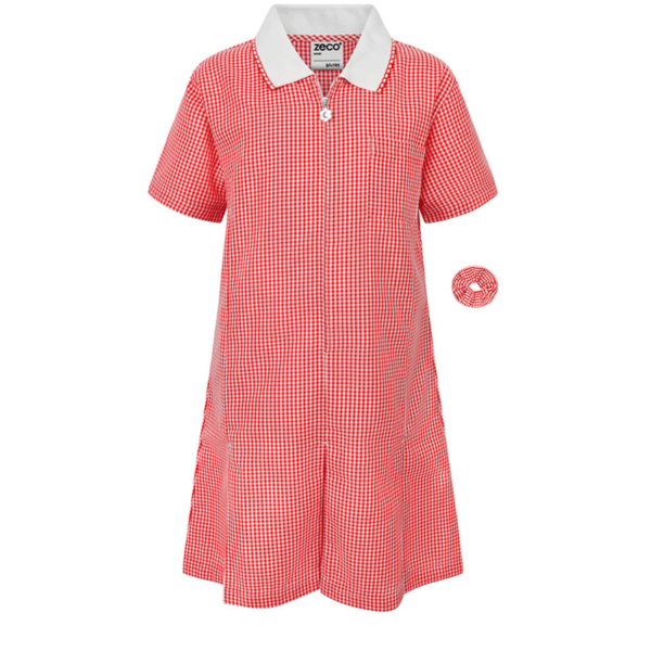 Red Zip-Front Gingham Summer Dress