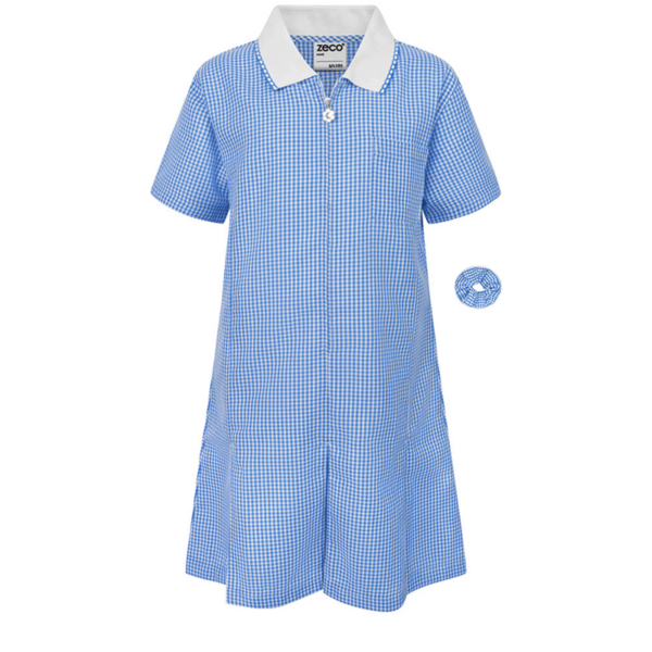 Blue Zip-Front Gingham Summer Dress