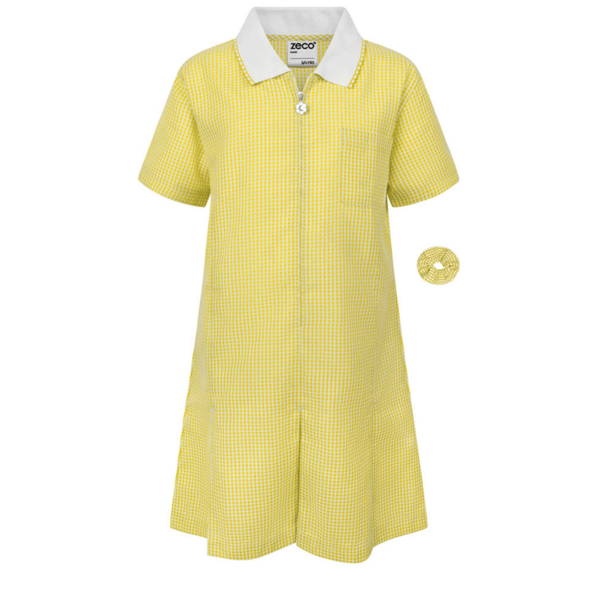 Yellow Zip-Front Gingham Summer Dress