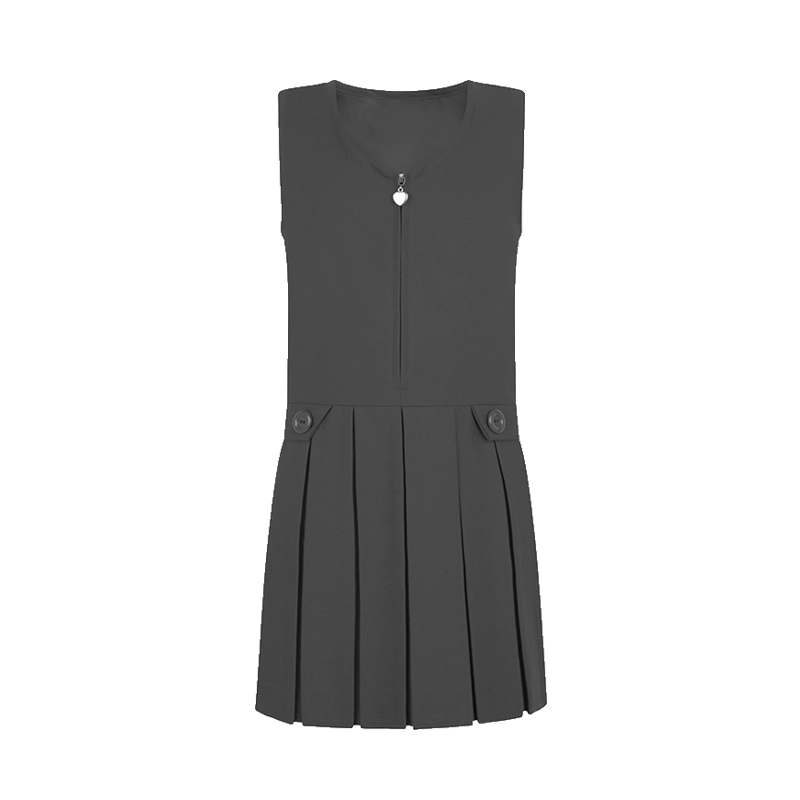 Grey Pinafore, Zip Front, Box Pleats