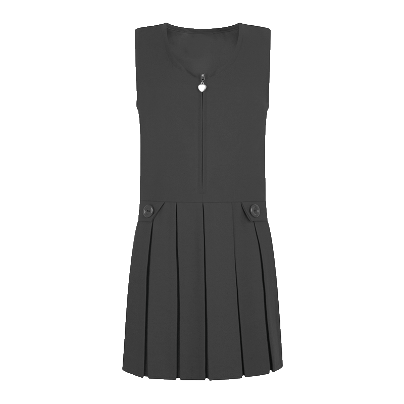 Grey Pinafore, Zip Front, Box Pleats